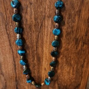 Artisan Antique-finished Necklace Blue Stones With Gold And Silver Beads